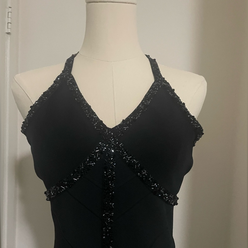 Herve leger beaded halter bandage dress